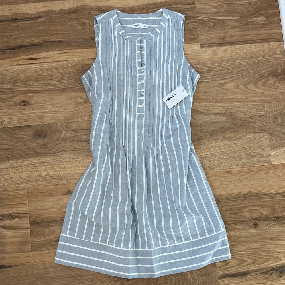 Sonoma Gray and White Striped Midi Dress